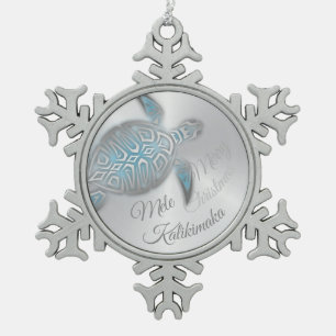 zilverschildpad Mele Kalikimaka sneeuwvloktin Tin Sneeuwvlok Ornament