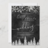 Zilversneeuw met zwarte kerstwinter bruiloft kaart (Voorkant)