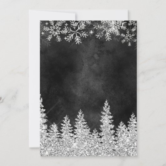 Zilversneeuw met zwarte kerstwinter bruiloft kaart (Achterkant)