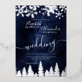 Zilversneeuw voor de kerstwinter folie uitnodiging (Voorkant)