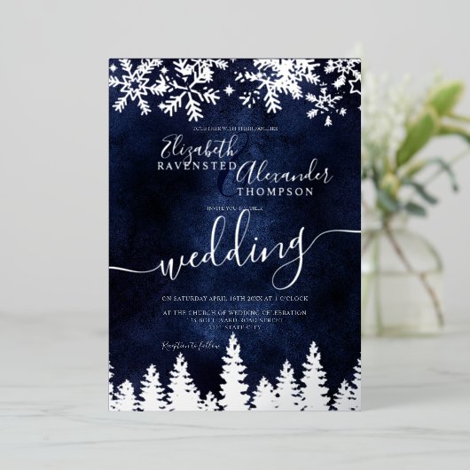 Zilversneeuw voor de kerstwinter folie uitnodiging (Staand Voorkant)