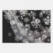 Zilversneeuwvlokken en -lichten op zwart inpakpapier vel (Voorkant 3)