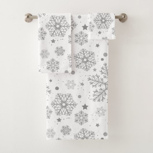 Zilversneeuwvlokken op wit bad handdoek (Insitu)