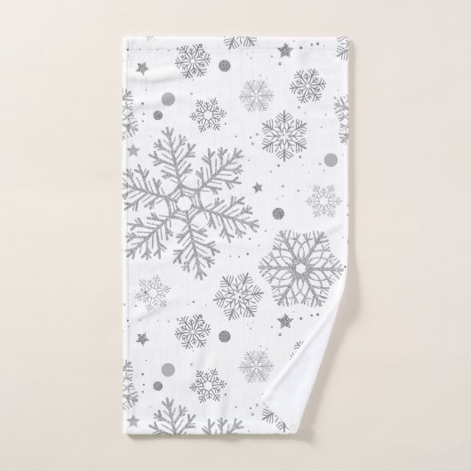 Zilversneeuwvlokken op wit bad handdoek (Handdoek)