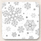Zilversneeuwvlokken op wit bier onderzetter (Voorkant)