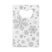 Zilversneeuwvlokken op wit creditkaart flessenopener (Achterkant)
