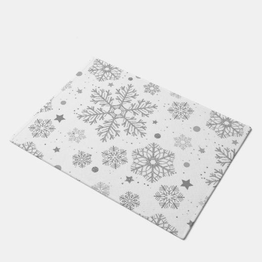 Zilversneeuwvlokken op wit deurmat (Schuin)