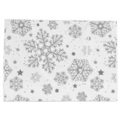 Zilversneeuwvlokken op wit groot cadeauzakje (Achterkant)