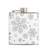 Zilversneeuwvlokken op wit heupfles (Voorkant)