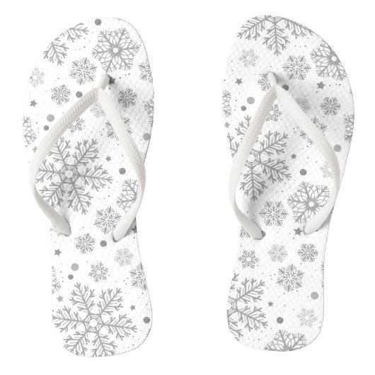 Zilversneeuwvlokken op wit teenslippers (Voetbed)