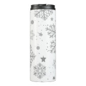 Zilversneeuwvlokken op wit thermosbeker (Achterkant)