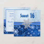 Zilversnowflake op blauwe Sweet 16 Party Kaart (Voorkant / Achterkant)