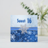 Zilversnowflake op blauwe Sweet 16 Party Kaart (Staand voorkant)