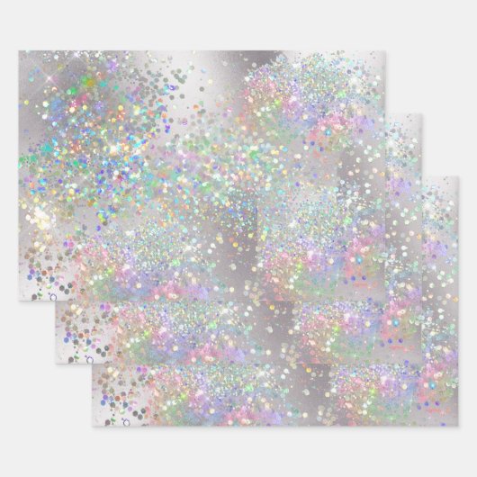 Zilversparren holografische regenbooglitter inpakpapier vel (Set)