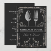 Zilverspon Fork Rehearsal Dinner Kaart (Voorkant / Achterkant)