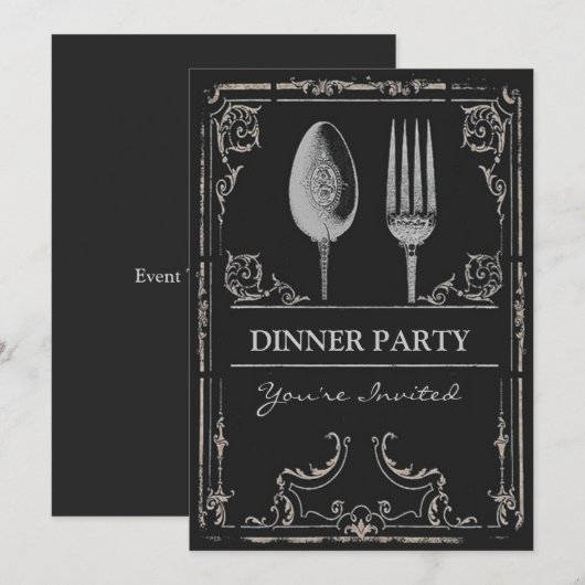   Zilverspop Fork Dinner Party Kaart (Voorkant / Achterkant)