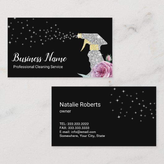 Zilverspuitroze flacon visitekaartje (Voorkant / Achterkant)