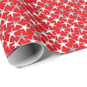 Zilversterren op donkerrood cadeaupapier