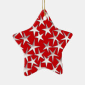 Zilversterren op donkerrood keramisch ornament (Rechts)