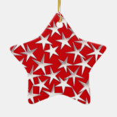 Zilversterren op donkerrood keramisch ornament (Achterkant)