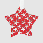 Zilversterren op donkerrood ornament (achterkant)