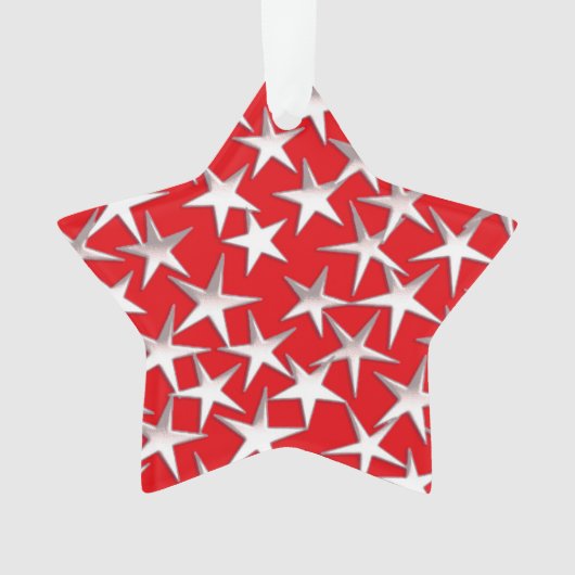 Zilversterren op donkerrood ornament (voorkant)