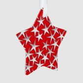 Zilversterren op donkerrood ornament (voorkant)
