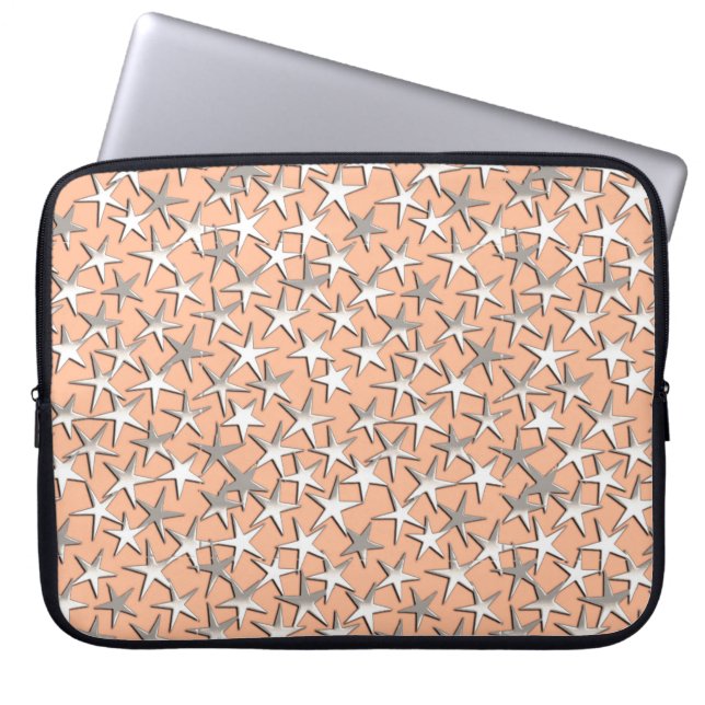 Zilversterren op perzikroze laptop sleeve (Voorkant)