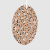 Zilversterren op perzikroze ornament (voorkant)