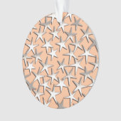 Zilversterren op perzikroze ornament (voorkant)