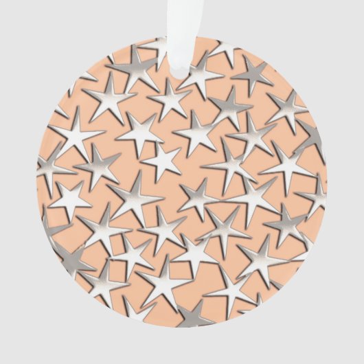 Zilversterren op perzikroze ornament (voorkant)