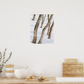 Zilvervogels bomen in sneeuwlandschap poster (Keuken)