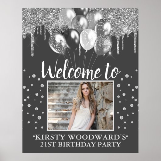 Zilvervormer Glitter met ballonnen op zaterdag Poster (Voorkant)