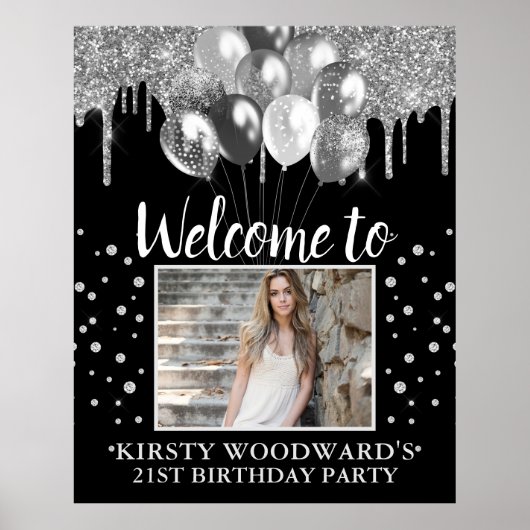 Zilvervormer Glitter met ballonnen op zaterdag Poster (Voorkant)
