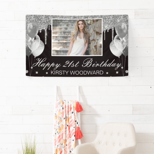 Zilvervormer Glitter met ballonnen op zaterdag Spandoek (Insitu)