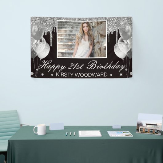 Zilvervormer Glitter met ballonnen op zaterdag Spandoek (Beurs)