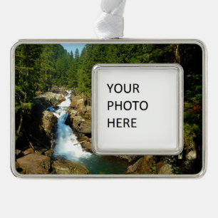 Zilverwaterval in Mount Rainier National Park Verzilverd Omlijst Ornament