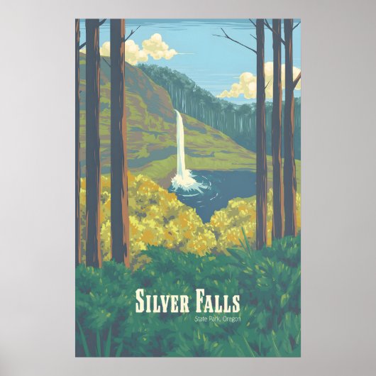 Zilverwatervallen Staatspark Oregon Reisposter Poster (Voorkant)