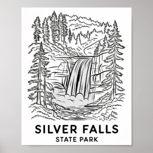 Zilverwatervallen Staatspark Oregon Waterval Kampe Poster