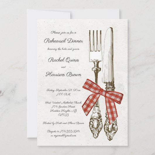 Zilverwerk en rood geruit repetitie diner kaart (Voorkant)
