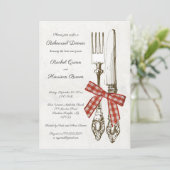 Zilverwerk en rood geruit repetitie diner kaart (Staand voorkant)