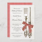 Zilverwerk en rood geruit repetitie diner kaart (Voorkant / Achterkant)