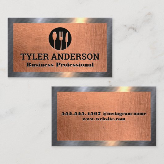 Zilverwerk Logo | Metaalachtige Koperen Achtergron Visitekaartje (Voorkant / Achterkant)