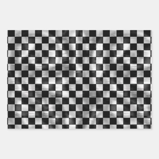 Zilverwit zwart metallic vierkant patroon inpakpapier vel (Voorkant 2)