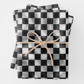 Zilverwit zwart metallic vierkant patroon inpakpapier vel (In situ)