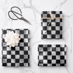 Zilverwit zwart metallic vierkant patroon inpakpapier vel