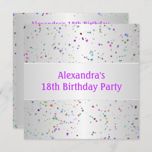 Zilverwitte kleur Confetti 18e verjaardagsfeest Kaart (Voorkant / Achterkant)