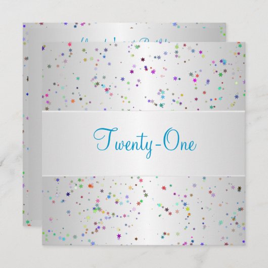 Zilverwitte kleur Confetti 21ste verjaardag Kaart (Voorkant / Achterkant)