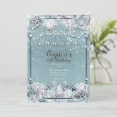 Zilverwitte winterRozen Quinceañera Kaart (Staand voorkant)