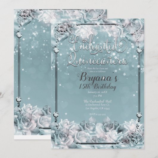 Zilverwitte winterRozen Quinceañera Kaart (Voorkant / Achterkant)